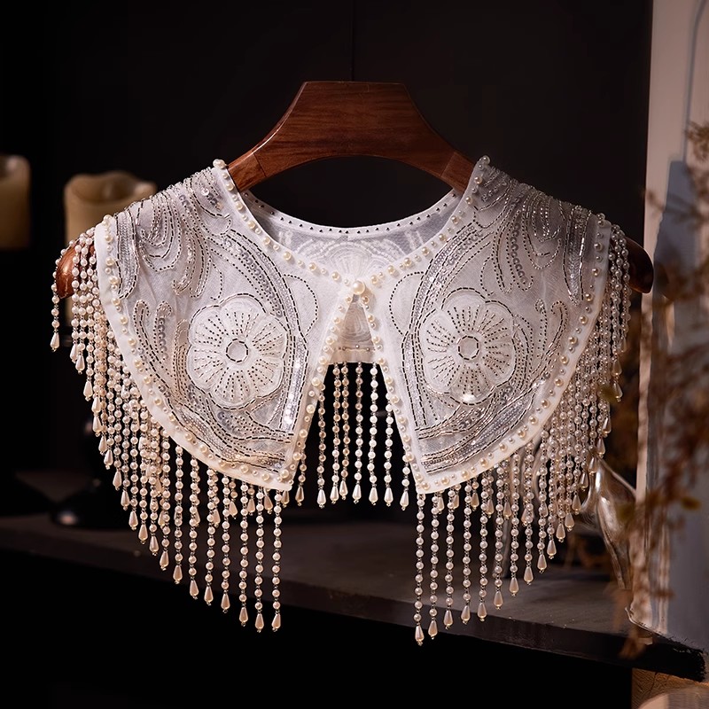 Embroidery Pashmina - Kadın Lüks Vintage Nakış Boncuklu Inci