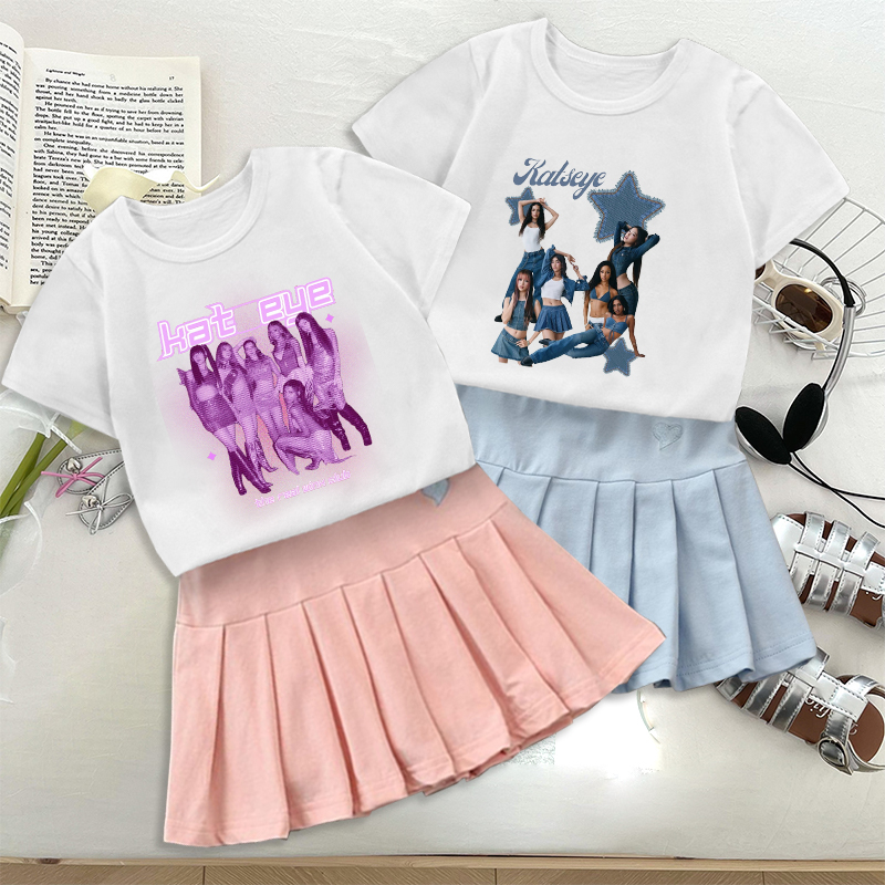 Embroidery Skirt - Moda K POP K-KATSEYE Tişört Pilili