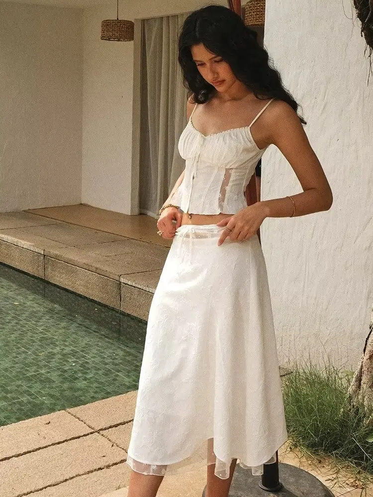 Embroidery Skirt - Chicheca Yaz Beyaz Elbise Seti Kadın