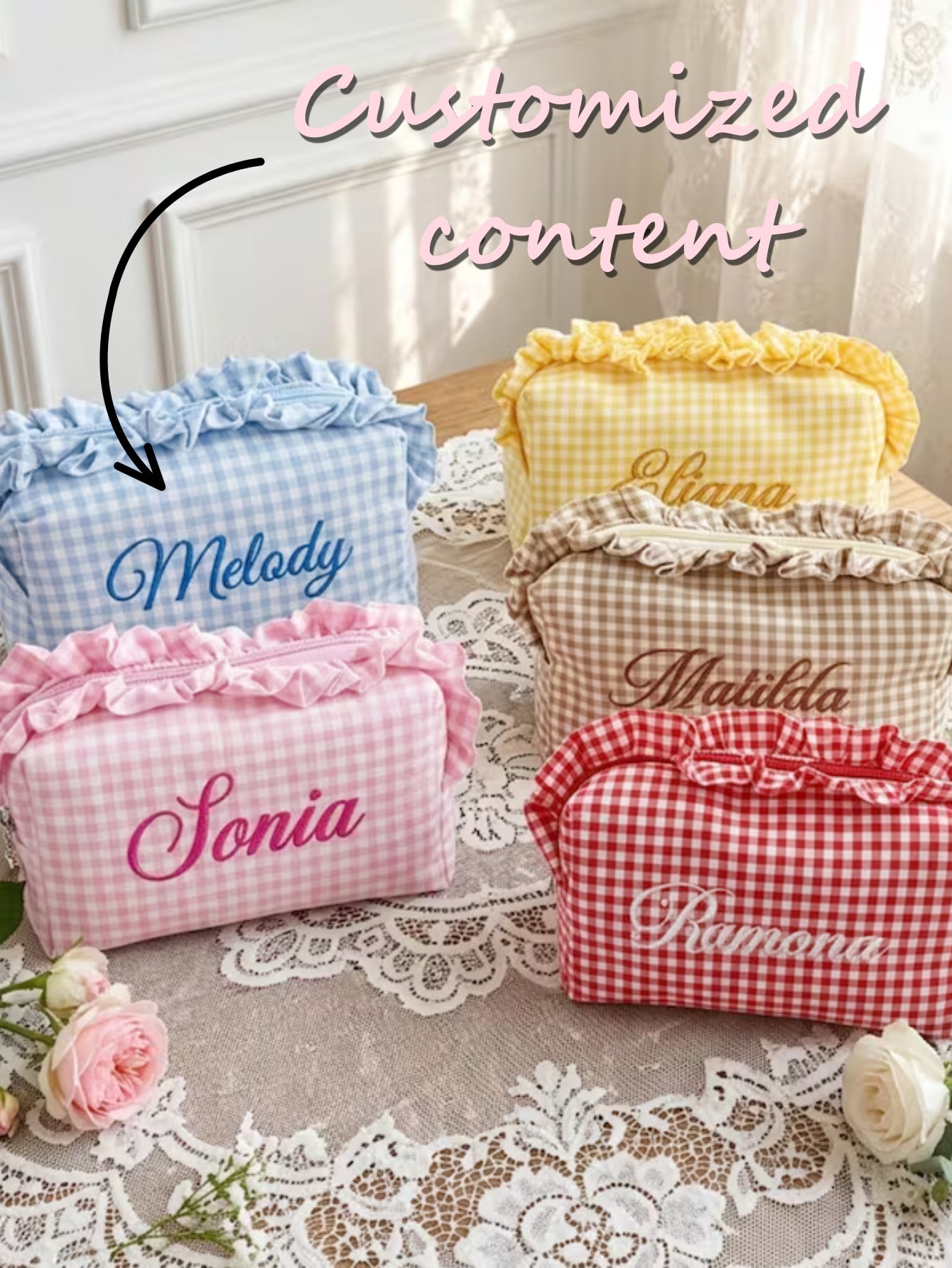 Embroidery Name Designs - Kişiye Özel Desenli Nakışlı Makyaj Çantası,