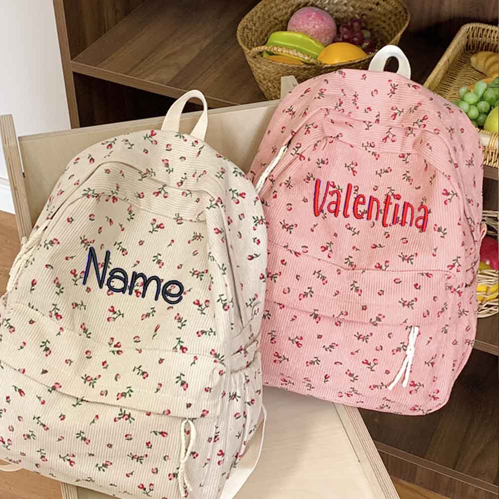 Embroidery Name Designs - Ins Kadife Baskılı Sırt Çantası, Kişiselleştirilmiş