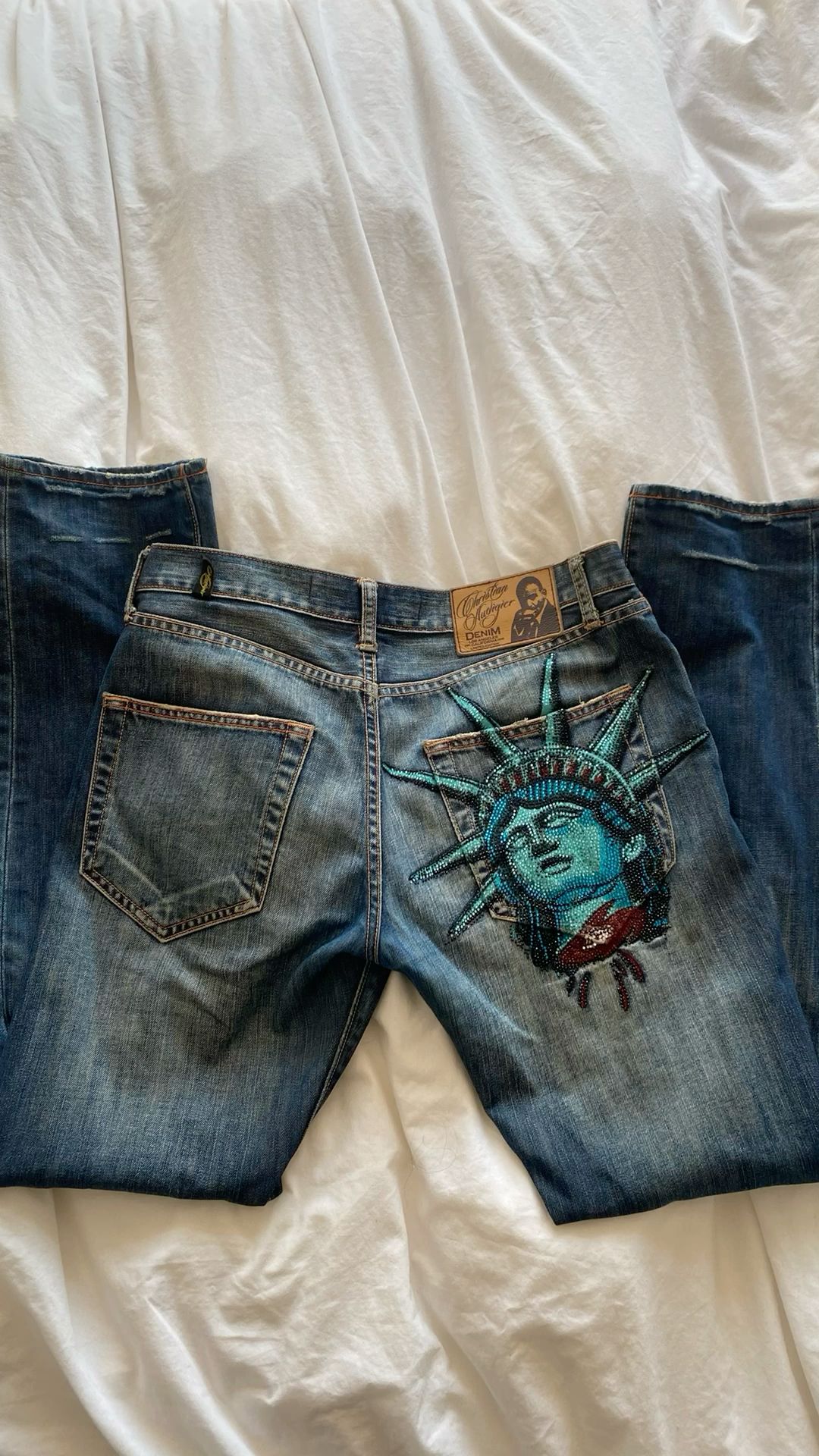 Y2k 2000 s özgürlük heykeli El - Embroidery Jeans Sakura incelemesi ve fiyatı