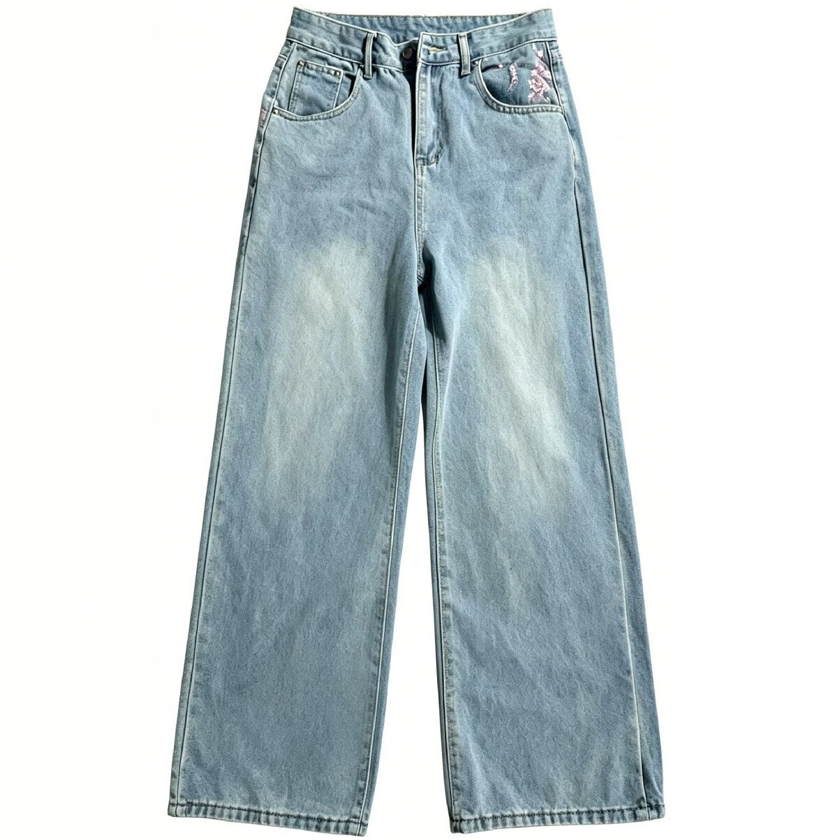 Gençler için Yüksek Bel Bol Pa - Embroidery Jeans Sakura incelemesi ve fiyatı