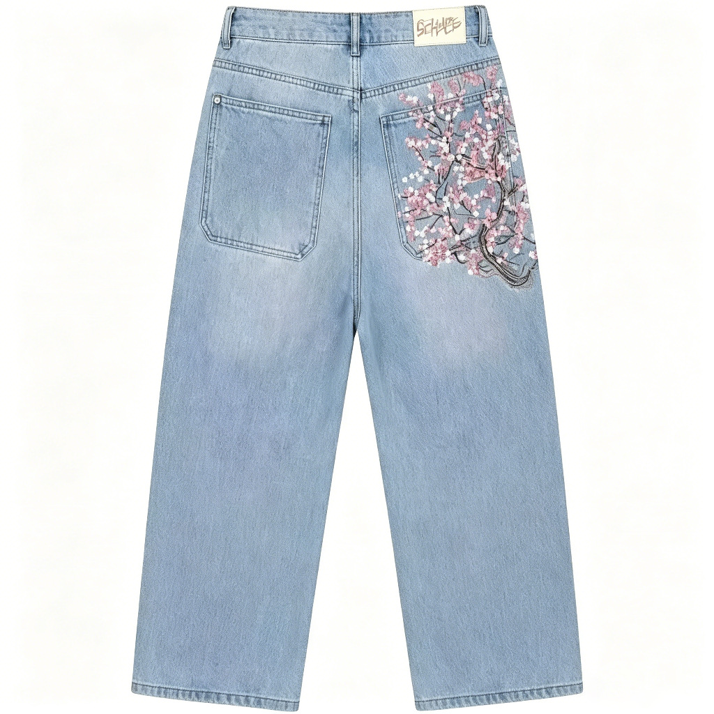 Gençler için Yüksek Bel Bol Pa - Embroidery Jeans Sakura incelemesi ve fiyatı