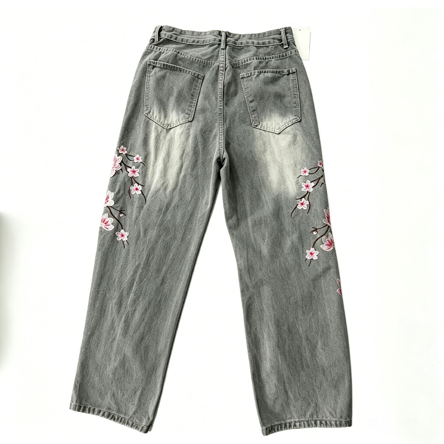 Gençler için Yüksek Bel Bol Pa - Embroidery Jeans Sakura incelemesi ve fiyatı
