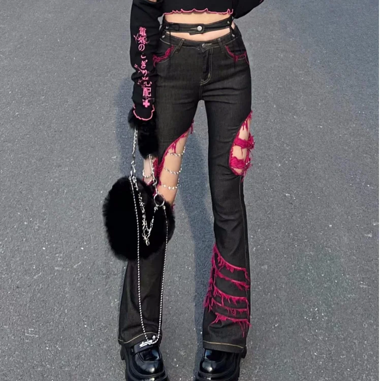 Japon Punk kız siyah kot kültü - Embroidery Jeans Sakura incelemesi ve fiyatı