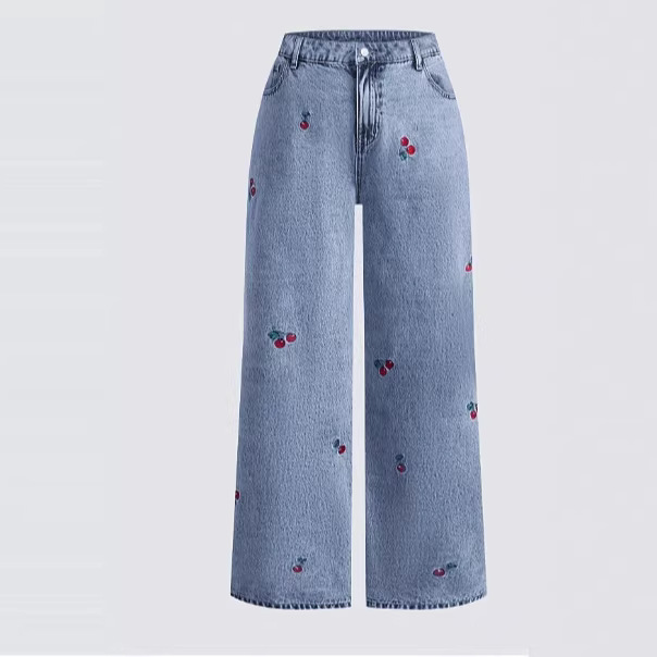 Retro Yıkanmış Kot Pantolon Ka - Embroidery Jeans Sakura incelemesi ve fiyatı