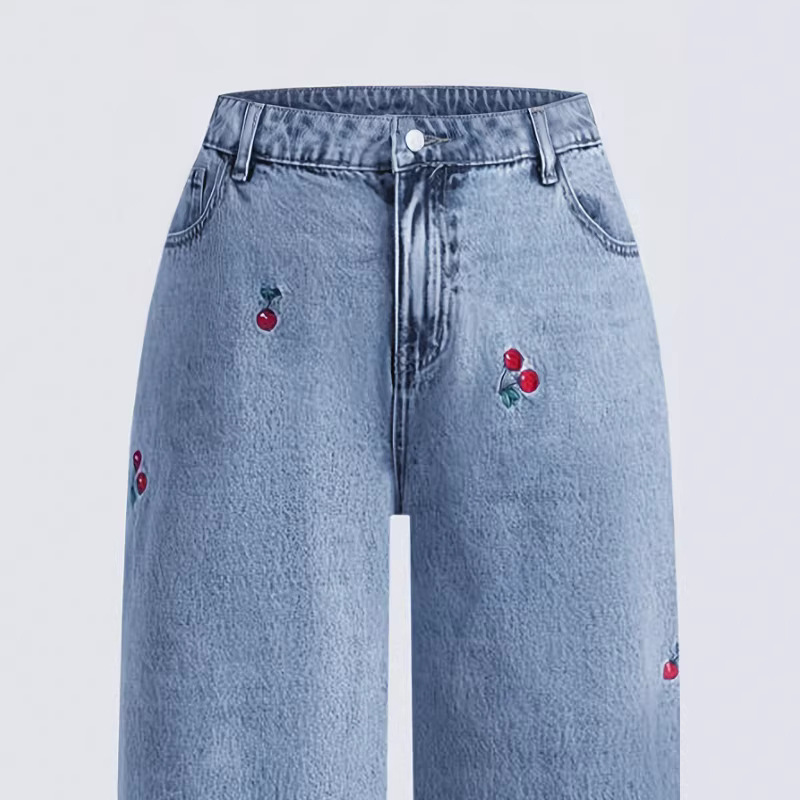 Retro Yıkanmış Kot Pantolon Ka - Embroidery Jeans Sakura incelemesi ve fiyatı