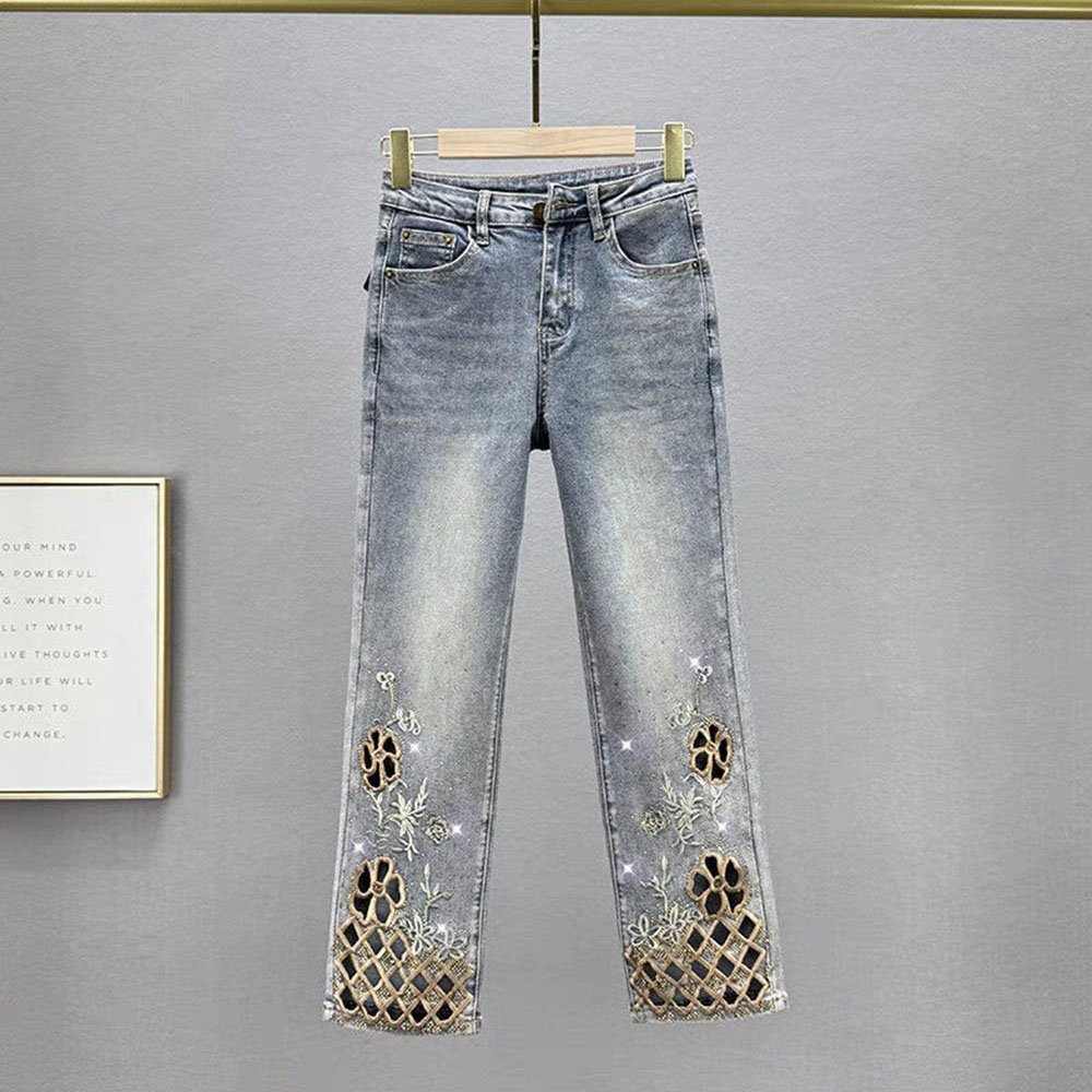 Yaz Lüks Hollow Out Elmas Düz  - Embroidery Jeans Sakura incelemesi ve fiyatı
